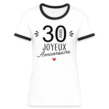 Joyeux anniv 30 ans - T-shirt contrasté Femme - blanc/noir - Devant - Selfina (174cm)