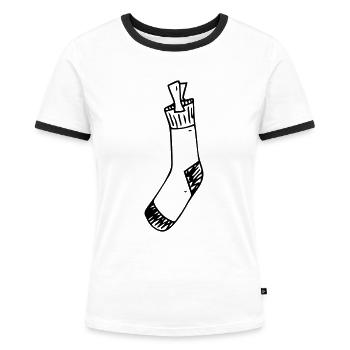 Alte Socke Wäsche Socken Hausmann Hausfrau - Frauen Kontrast-T-Shirt - Weiß/Schwarz - Vorne - Selfina (174cm)