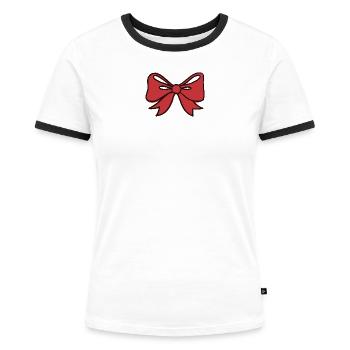 Kleine rote Schleife - Frauen Kontrast-T-Shirt - Weiß/Schwarz - Vorne - Selfina (174cm)