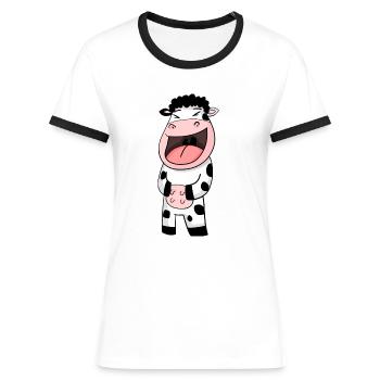 Cow laughs - Women's Ringer T-Shirt - white/black - Front - Selfina (174cm)