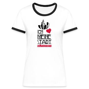 Stadt Liebe München Deutschland Spruch Geschenk - Frauen Kontrast-T-Shirt - Weiß/Schwarz - Vorne - Selfina (174cm)