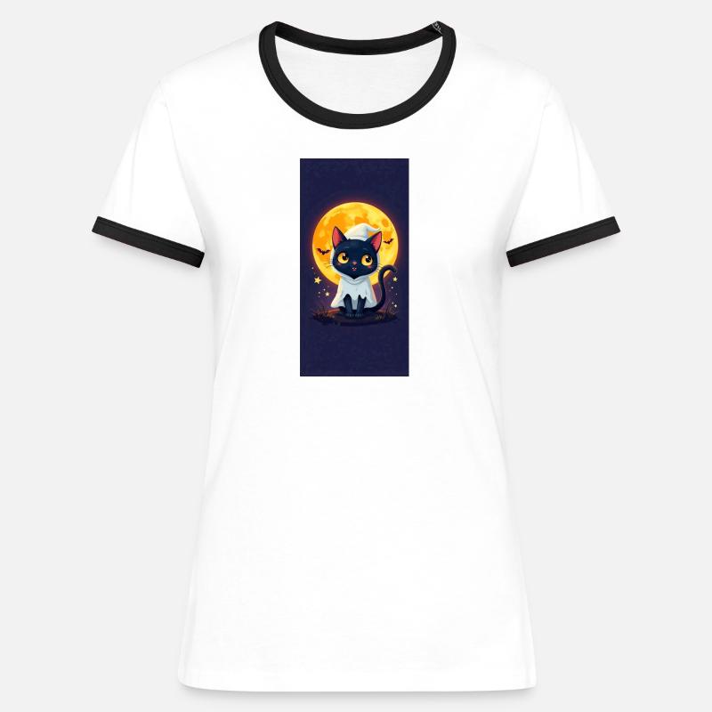 Moonlight Cat in Ghost Cloak - Women's Ringer T-Shirt - white/black
