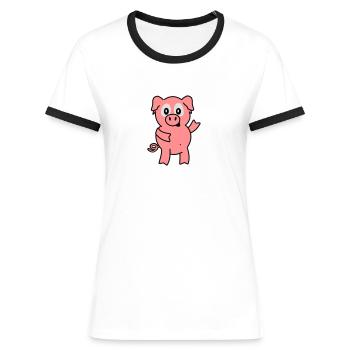 Pig - Women's Ringer T-Shirt - white/black - Front - Selfina (174cm)