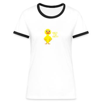 Suck my duck (stehende Ente) - Frauen Kontrast-T-Shirt - Weiß/Schwarz - Vorne - Selfina (174cm)