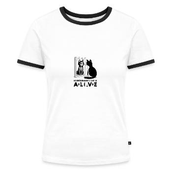 Schrödinger's Cat Alive Dead - Frauen Kontrast-T-Shirt - Weiß/Schwarz - Vorne - Selfina (174cm)