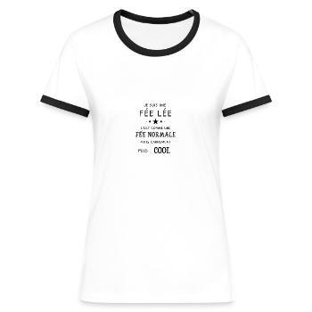 Je suis une fée lée humour fée clochette - T-shirt contrasté Femme - blanc/noir - Devant - Selfina (174cm)