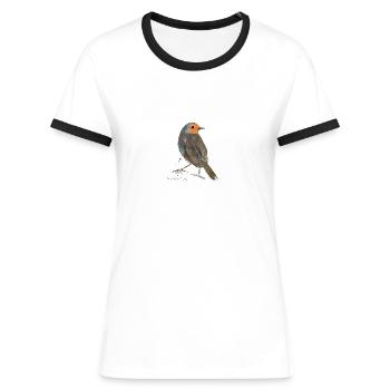 Rotkehlchen - Frauen Kontrast-T-Shirt - Weiß/Schwarz - Vorne - Selfina (174cm)