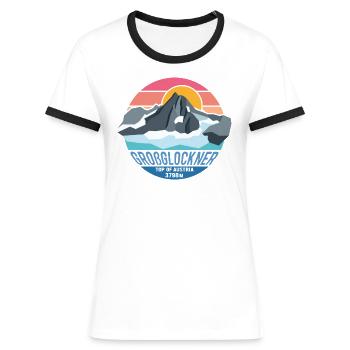 Großglockner 3798m Low Poly Berg Gipfel Österreich - Frauen Kontrast-T-Shirt - Weiß/Schwarz - Vorne - Selfina (174cm)