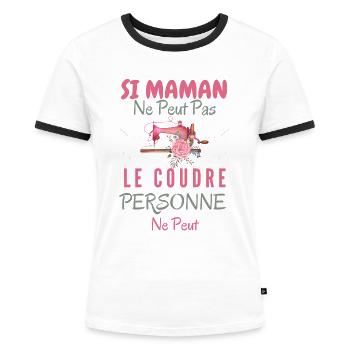 Humour Maman couturière - T-shirt contrasté Femme - blanc/noir - Devant - Selfina (174cm)