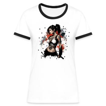 Badass Ninja Mädchen - Frauen Kontrast-T-Shirt - Weiß/Schwarz - Vorne - Selfina (174cm)