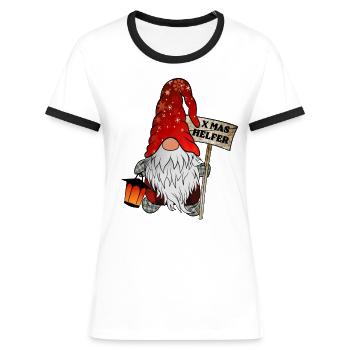 Helper Gnome Christmas Gnome - Women's Ringer T-Shirt - white/black - Front - Selfina (174cm)