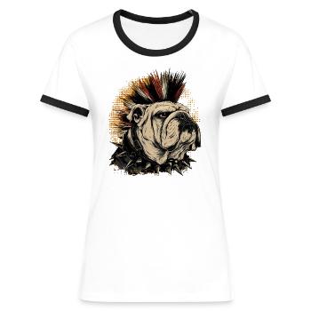 Bouledogue anglais Punk - T-shirt contrasté Femme - blanc/noir - Devant - Selfina (174cm)