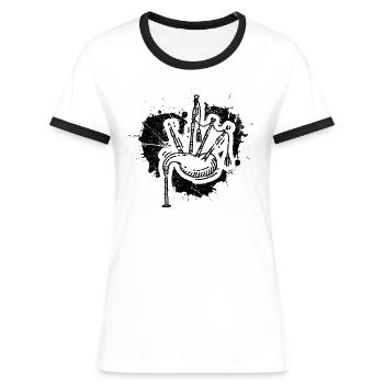 Dudelsack Dudelsackspieler Sackpfeife - Frauen Kontrast-T-Shirt - Weiß/Schwarz - Vorne - Selfina (174cm)