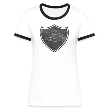 Eel fishing coat of arms - Women's Ringer T-Shirt - white/black - Front - Selfina (174cm)