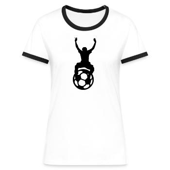 Geschenk ‏ Fußball, WM, EM, Sport, Fan - Frauen Kontrast-T-Shirt - Weiß/Schwarz - Vorne - Selfina (174cm)