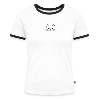 Kitty Face - Women's Ringer T-Shirt - white/black - Front - Selfina (174cm)