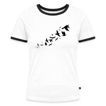 Vintage BIRD FARM - Women's Ringer T-Shirt - white/black - Front - Selfina (174cm)