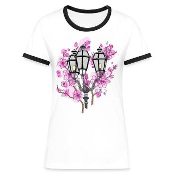 Cherry Blossom Lantern - Women's Ringer T-Shirt - white/black - Front - Selfina (174cm)