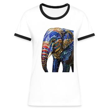elefant,pailletten,elefant mit pailletten,gold, - Frauen Kontrast-T-Shirt - Weiß/Schwarz - Vorne - Selfina (174cm)