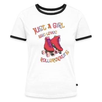 Roller Skates - Just A Girl Who Loves Roller Skating - Women's Ringer T-Shirt - white/black - Front - Selfina (174cm)
