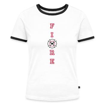 FIRE vertical with Maltese Cross - Women's Ringer T-Shirt - white/black - Front - Selfina (174cm)