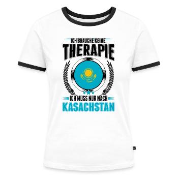 Kasachstan Urlaub Therapie Kasache Astana Reise - Frauen Kontrast-T-Shirt - Weiß/Schwarz - Vorne - Selfina (174cm)