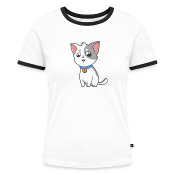 Kawaii Cat - Women's Ringer T-Shirt - white/black - Front - Selfina (174cm)