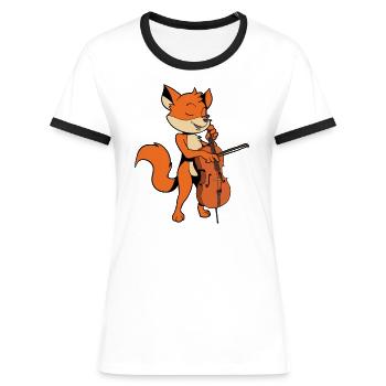 Comic Fuchs joue du violoncelle - T-shirt contrasté Femme - blanc/noir - Devant - Selfina (174cm)