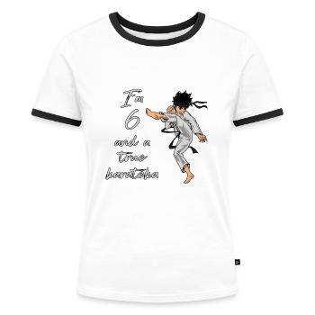 Ich bin 6 - Jungen Karate - Frauen Kontrast-T-Shirt - Weiß/Schwarz - Vorne - Selfina (174cm)