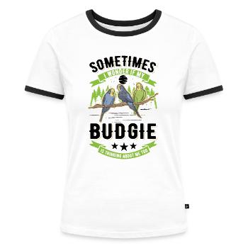 Budgerigar Cadeau Welli cockatiel - T-shirt contrasté Femme - blanc/noir - Devant - Selfina (174cm)