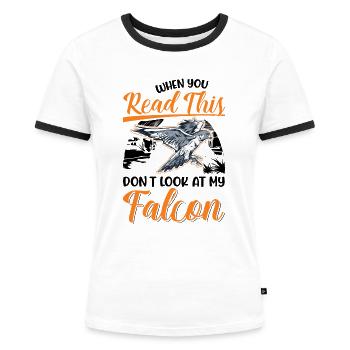 Falke Falkner Faucon crécerelle Fauconnerie Falkner - T-shirt contrasté Femme - blanc/noir - Devant - Selfina (174cm)