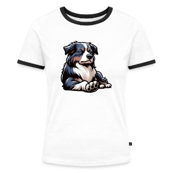 Talk To The Paw Australian Shepherd Aussie Aussies - Frauen Kontrast-T-Shirt - Weiß/Schwarz - Vorne - Selfina (174cm)