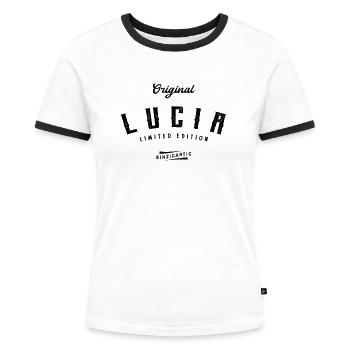 Lucia Limited Edition - Frauen Kontrast-T-Shirt - Weiß/Schwarz - Vorne - Selfina (174cm)