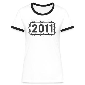 Geburtstag Jahrgang 2011 Stacheldraht - Frauen Kontrast-T-Shirt - Weiß/Schwarz - Vorne - Selfina (174cm)