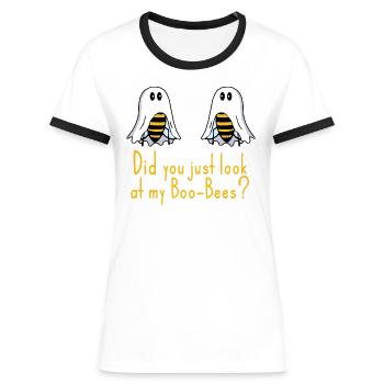 Boobees Boobs drôle de dicton - T-shirt contrasté Femme - blanc/noir - Devant - Selfina (174cm)