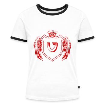 V Lettre Armoiries - T-shirt contrasté Femme - blanc/noir - Devant - Selfina (174cm)
