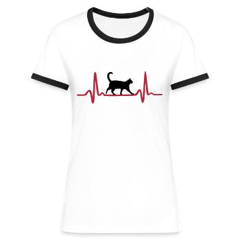 Cat & Heartbeat, Heart - T-shirt contrasté Femme - blanc/noir - Devant - Selfina (174cm)