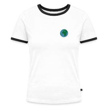 Die Erde bestickt - Frauen Kontrast-T-Shirt - Weiß/Schwarz - Vorne - Selfina (174cm)