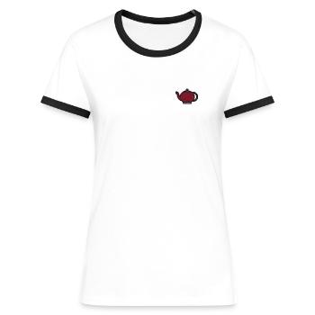 Bouilloire brodée - T-shirt contrasté Femme - blanc/noir - Devant - Selfina (174cm)