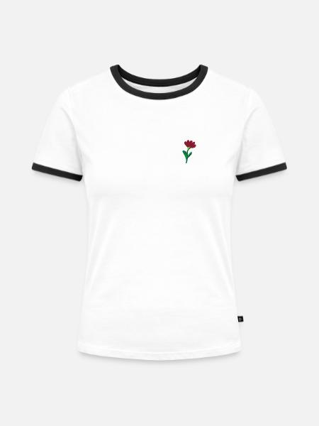Fleur brodée - T-shirt contrasté Femme - blanc/noir
