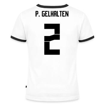 Deutschland Trikot - Pegel Halten - Frauen Kontrast-T-Shirt - Weiß/Schwarz - Hinten - Selfina (174cm)