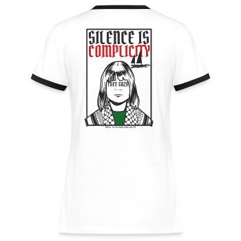 Silence is complicity, Free Gaza, Free Palestine - T-shirt contrasté Femme - blanc/noir - Dos - Selfina (174cm)