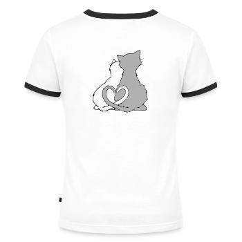 Katzenliebe mit Herz - Frauen Kontrast-T-Shirt - Weiß/Schwarz - Hinten - Selfina (174cm)