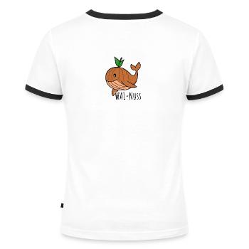 Wal-Nuss - Wal trifft Nuss - Frauen Kontrast-T-Shirt - Weiß/Schwarz - Hinten - Selfina (174cm)