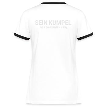 JGA Junggesellenabschied - Er heiratet - Kumpel - Frauen Kontrast-T-Shirt - Weiß/Schwarz - Hinten - Selfina (174cm)