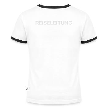 Reiseleitung Rücken, Rückseite, hinten beschriftet - Frauen Kontrast-T-Shirt - Weiß/Schwarz - Hinten - Selfina (174cm)