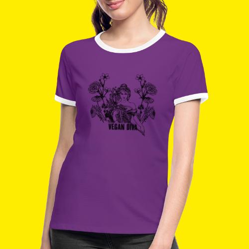 Vegan Diva - lady with flowers - Vrouwen contrastshirt