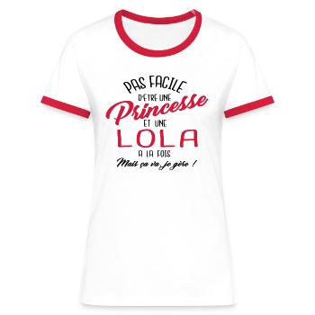 Princesse et Lola - T-shirt contrasté Femme - blanc/rouge - Devant - Selfina (174cm)