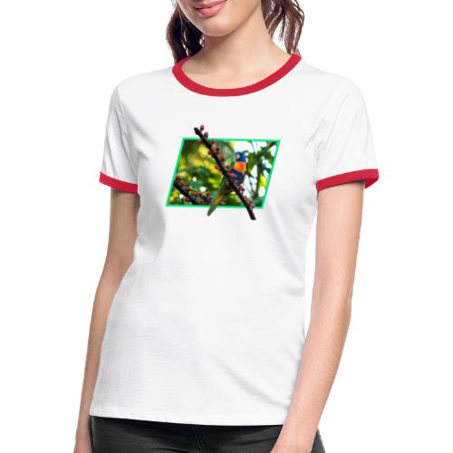 Bunter Papagei auf einem Ast vor einem Rahmen - Frauen Kontrast-T-Shirt