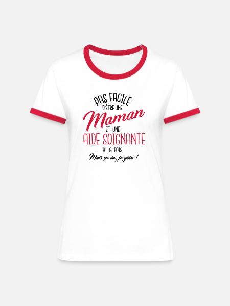 Maman et aide-soignante - T-shirt contrasté Femme - blanc/rouge